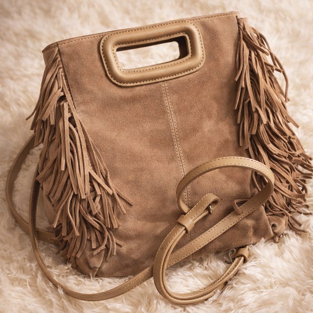 MAJE FRINGED suede bag